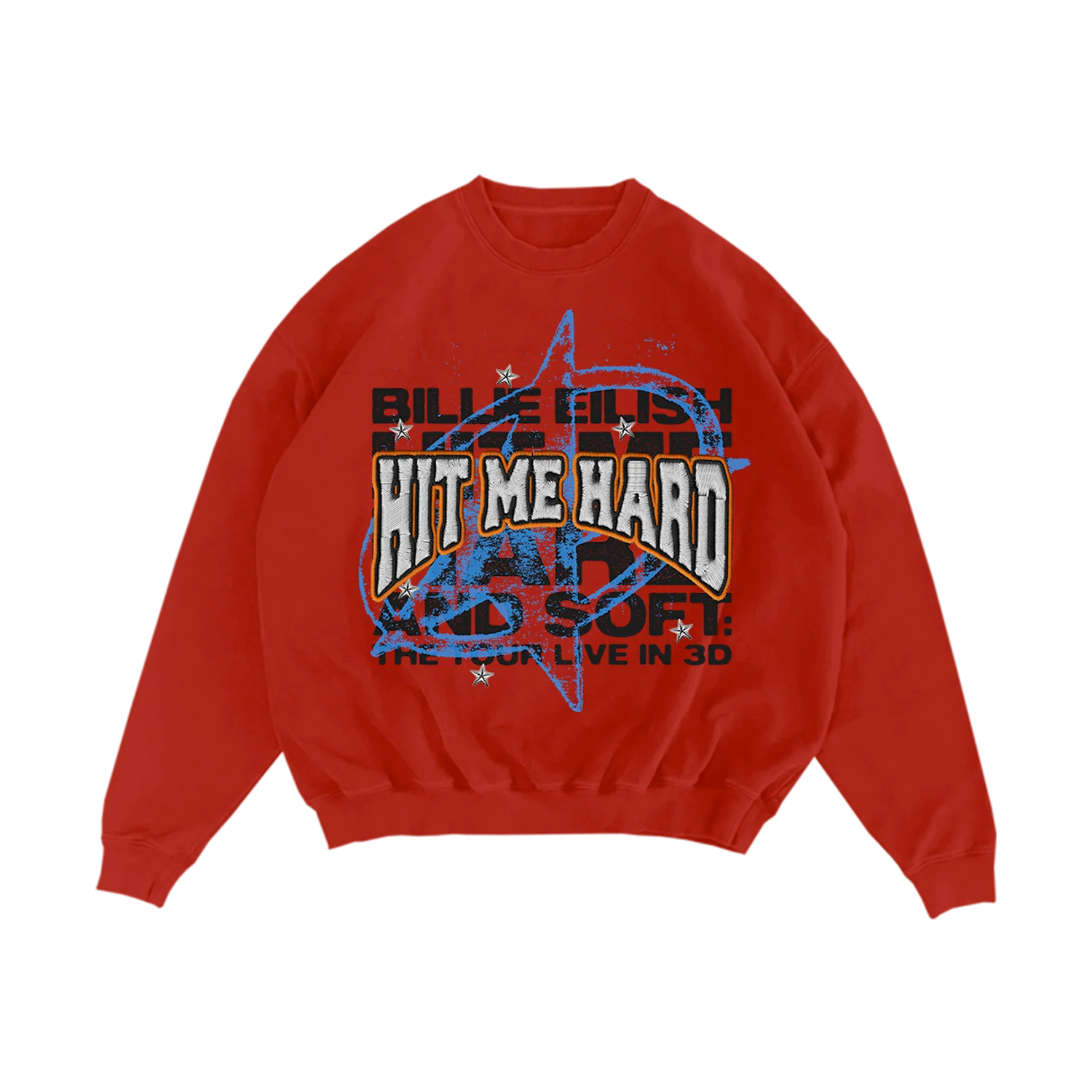 Live in 3D Embroidered Star Red Crewneck